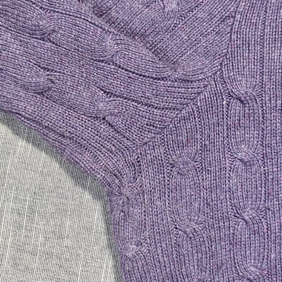 VINTAGE Polo Ralph Lauren Womens Purple Cable Kit Tussah Silk Sweater V-Neck - Picture 6 of 12